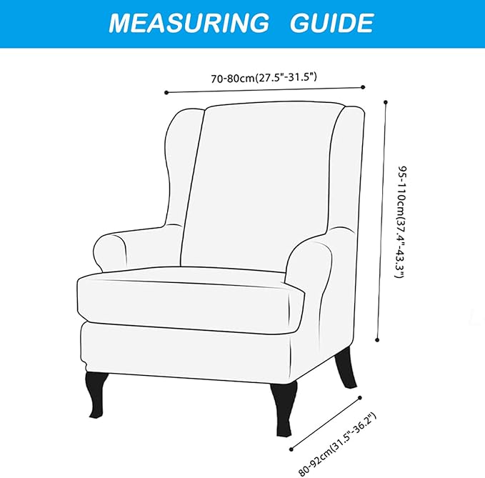 OBCREAT Wingback Chair Covers,2 Piece Stretch Velvet Wingback Chair Slipcover Soft Wing Chair Sofa Covers with Elastic Bottom,Armchair Couch Cover Furniture Protector for Living Room (Black)