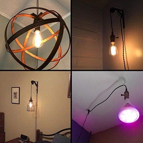 Single Vintage Bulb Cord Edison Socket lamp Plug Pendant Light with Dimmer,ZHMA Industrial DIY Lamp Holder E26/27 Base,4.5M(14.8FT) Twisted Black Cloth Cord Hanging Light Fixture(with Swith and Plug)
