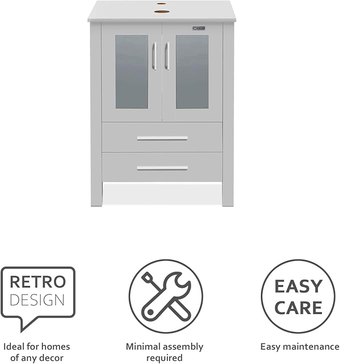 eclife 36" Modern Bathroom Vanity Sink Combo Freestanding Cabinet with Small Side Cabinet, White Black Ceramic Vessel Sink, Water Save Faucet, Drain (Gray+T03BK)