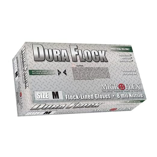 Microflex DFK-608-L, Dura Flock Glove, Nitrile, Large, Pack of 50