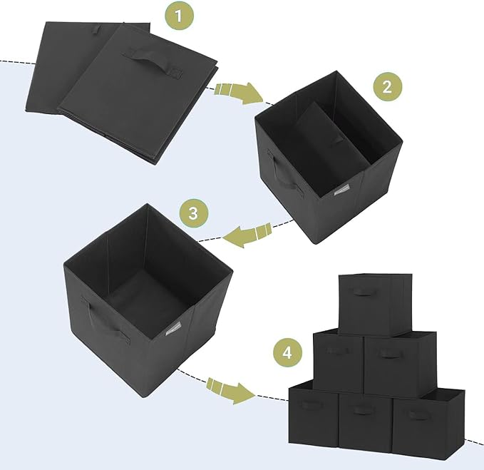 Storage Cubes, 11 Inch Cube Storage Bins, Set of 8, Fabric Foldable Storage Bins With Handles, Closet Storage Organizer Bins, Cubby Clothing Storage Baskets for Shelves, Black