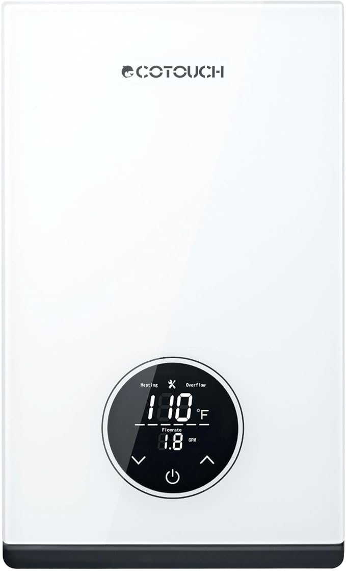 Tankless Hot Water Heater Electric, ECOTOUCH 8kW 240V Instant Water Heater Under Sink Point of Use Water Heaters on Demand with Self Modulating Technology ETL Certificated ECO80S White