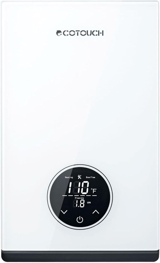 Tankless Hot Water Heater Electric, ECOTOUCH 8kW 240V Instant Water Heater Under Sink Point of Use Water Heaters on Demand with Self Modulating Technology ETL Certificated ECO80S White