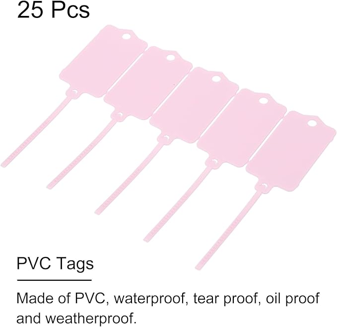 MECCANIXITY Plastic Tags, 1.5x2.5 Inch Pink, 25 Packs - Product Identification, Shipping, Material Labels, Indoor/Outdoor