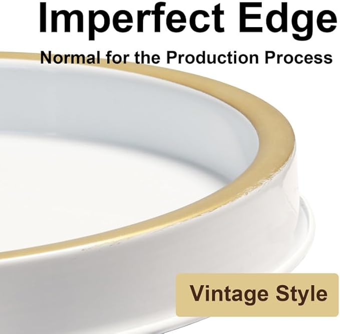 10" Small Gold and White Tray, Lightweight Metal Round Vanity Tray for Bathroom, Candle Holder for Living Room Decor