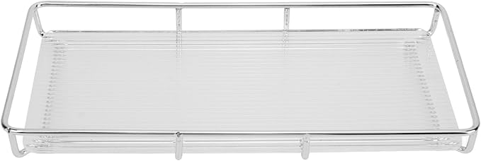 Restokki Bathroom Countertop Tray Stainless Steel Acrylic Modern Minimalist Design Storage Shelf Vanity Tray for Cosmetics Living Goods (Silver Single Layer Large Size)
