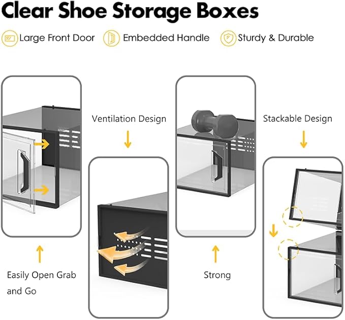 SEE SPRING XX-Large Shoe Storage Box Fit Size 14, Clear Plastic Stackable Shoe Organizer for Closet, Space Saving Sneaker Shoe Rack Containers Bins Holders for Entryway, 12 Pack Clear