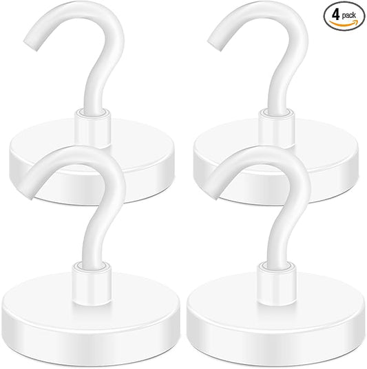 MIKEDE Magnetic Hooks Heavy Duty, 170LB Super Strong Magnetic Hooks for Cruise, Neodymium Earth Magnets with Hook for Hanging, Magnetic Metal Hanger for Fridge, Toolbox, Storage, (White, 4 Pack)