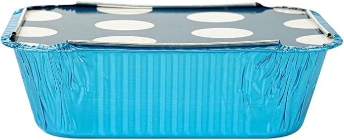 Restaurantware-12 Ounce Disposable Takeout Containers, 50 Rectangle Food Containers - With Polka Dot Lids, Blue Takeaway Containers, Aluminum Delivery Containers, Freezable