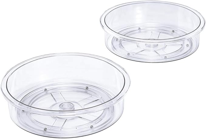 Slideep 9.8'' Round Lazy Susan Rotating Turntable Food Storage Container for Cabinet, Pantry, Refrigerator, Countertop, Spinning Organizer for Spices, Condiments, Baking Supplies 2 Pack