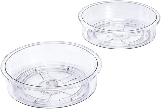 Slideep 9.8'' Round Lazy Susan Rotating Turntable Food Storage Container for Cabinet, Pantry, Refrigerator, Countertop, Spinning Organizer for Spices, Condiments, Baking Supplies 2 Pack