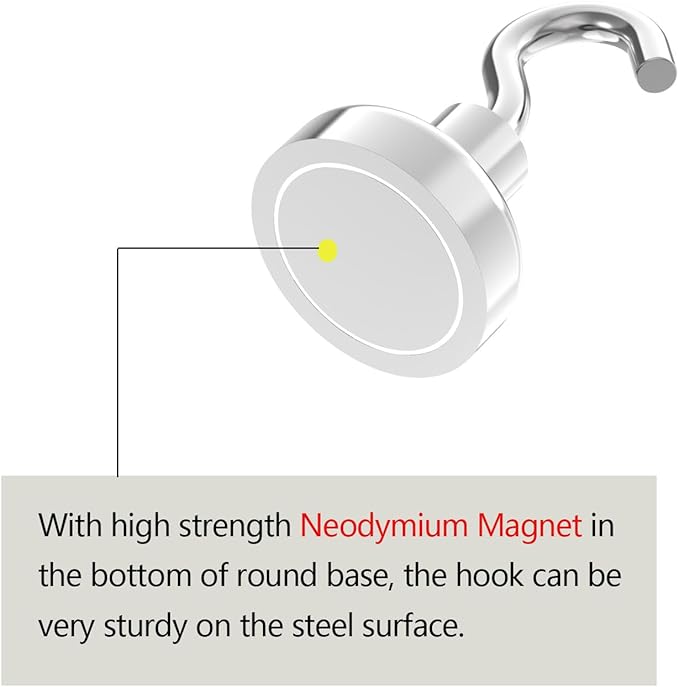 Strong Magnetic Hooks with 1 Inch Dia Magnet Base, 80lbs - 12Pack Heavy Duty Rare Earth Magnet Hook for Refrigerator,Extra Strong Cruise Hook for Hanging, Magnetic Hanger for Cabins, Grill