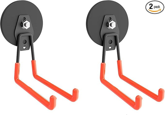 Heavy Duty Large Magnetic Hooks, Strong Magnet Hooks for Garden Tools,Hose,Straps,Steel Pegboard,Workshop,Anti-Scratch Extra Strong Magnetic Hook,Magnetic Cable and Tool Holder(2 Pack)
