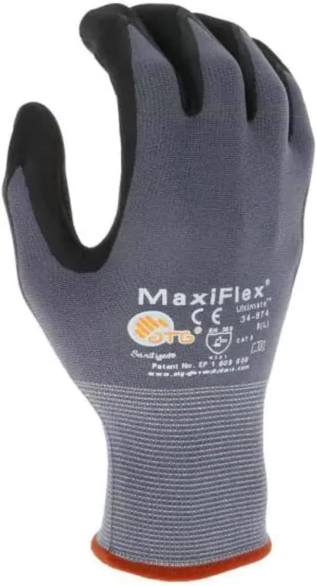 34-874 Seamless Knit Nylon Gloves with Nitrile Coat and Micro Foam Grip on Palm and Fingers