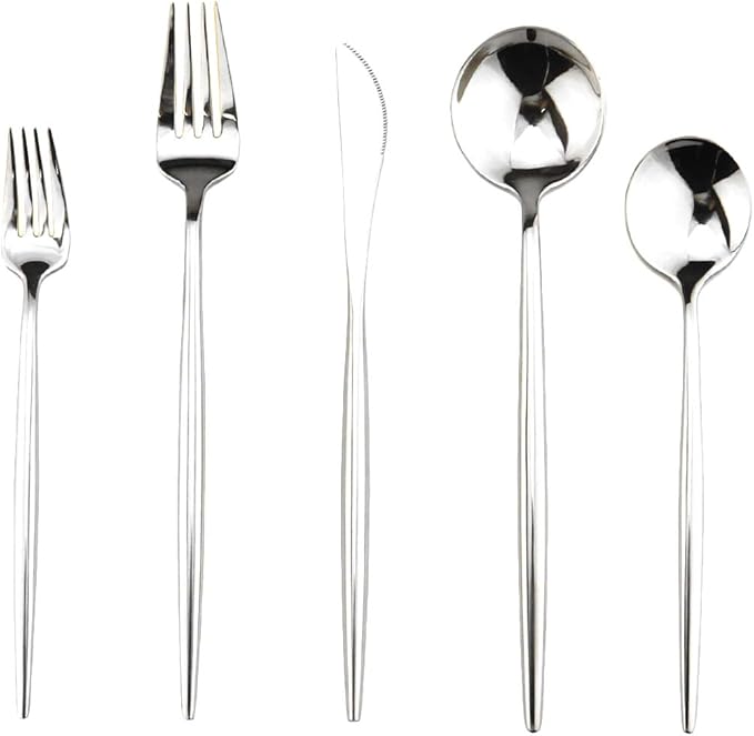 Gugrida Portable Silverware Set - 5-Piece Flatware Cutlery Set - 18/10 Stainless Steel - Mirror Polishing Silver - Travel Elegant Modern Utensils - Service for 1 Include Steak Knife Dinner Fork Spoon