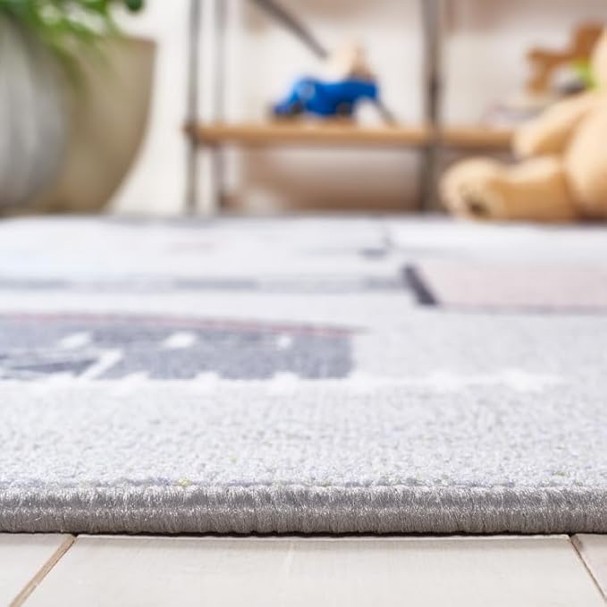 SAFAVIEH Washable Rug Kids Playhouse Collection - 3'3" x 5'3", Grey & Pink, Slip Resistant & Easy to Clean, Ideal for Kids Room, Playroom, Nursery, Boys & Girls Room (KPH226A)