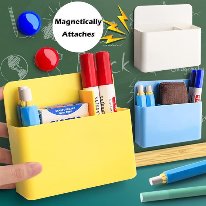 1 Pack Magnetic Marker Holder, Dry Erase Marker Holder Chalk Pen Storage Organizer for Whiteboard/Blackboard, Fridge/Regrigerator, Metal Locker, and Cabinet, (Blue)