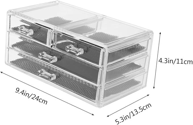 PRETYZOOM Large 3-Layer 4-Drawer Acrylic Makeup Organizer for Desktop Dustproof Cosmetic Storage Box Non-Slip Base for Vanity and Dresser