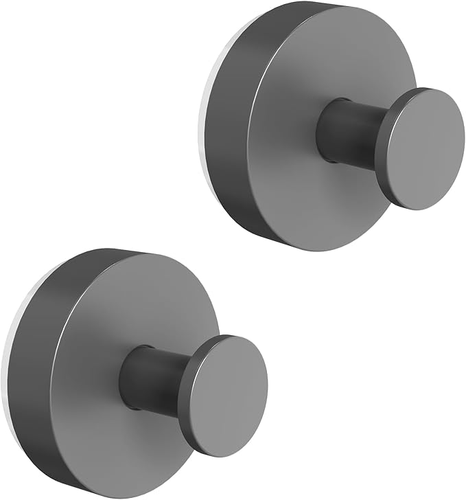 Vacuum Suction Cup Hooks for Shower 2 Pack, Heavy Duty Aluminum Alloy Towel Hooks for Bathroom Kitchen Glass Tile Wall No Drill Removable Robe Loofah Coat Suction Hooks Hanging-Space Grey
