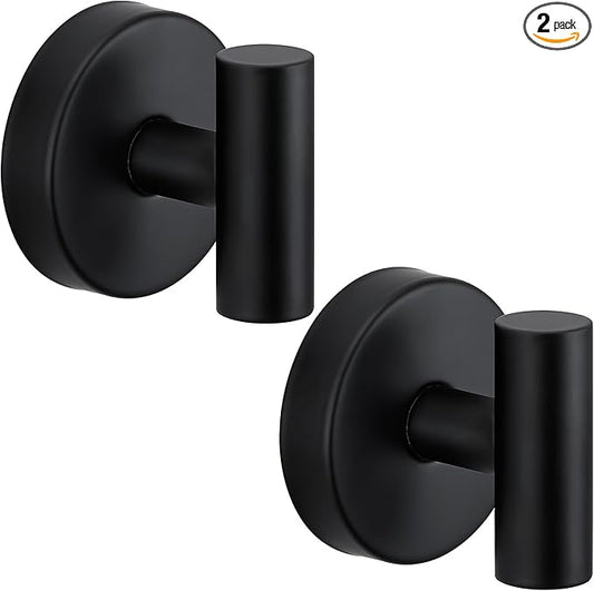 Suction Cup Hooks for Shower - Bathroom Reusable Hooks for Towels, Robes & Loofah - No-Drill Mounting on Kitchen,Walls,Metal,Glass,Mirrors,Tile & Smooth Non-Porous Surfaces (2, Matte Black)