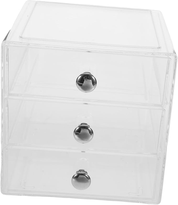 Happyyami Modern Acrylic Drawers Organizer 3 Tier Storage Box Lids Desktop Makeup Organizer for Home Office
