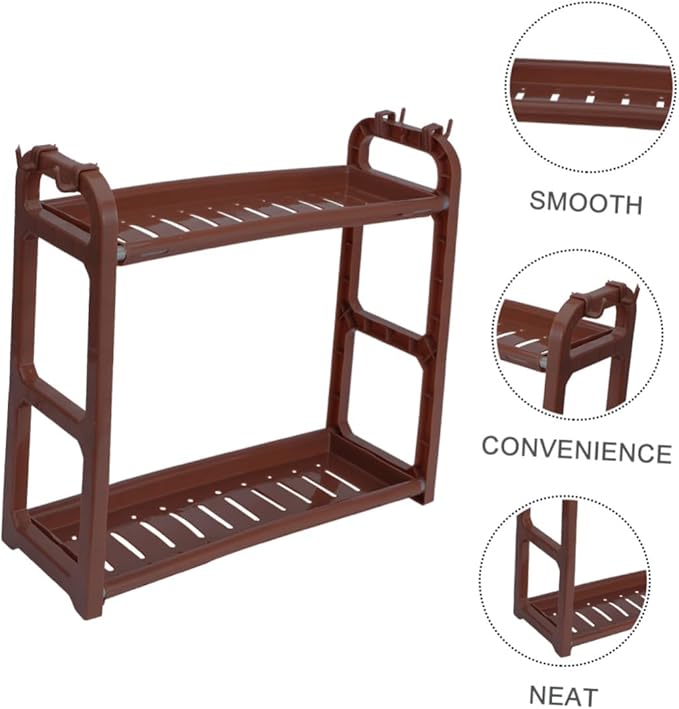 1Pc Multi Functional Plastic Storage Rack Elegant Kitchen and Bathroom Organizer Space Saving Draining Shelf for Seasoning and Essentials Coffee Color Minimalist Design