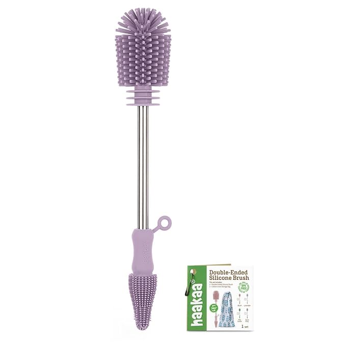 Cleaning Brush Silicone Bottle Brush Double-Ended Soft Silicone Bristles for Breast Pumps, Breast Milk Collectors, Baby Bottles, Teats, Breastmilk Storage Bags, Lavender -1pk
