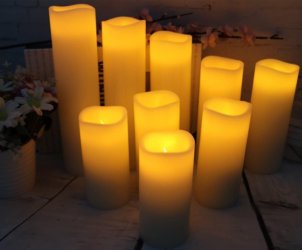 Flameless LED Candles Set of 9 – Real Wax, Remote & Timer, Ivory