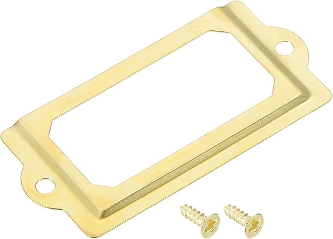 uxcell Metal Label Holders, 70x33mm 60pcs File Name Card Tag Label Holder Frame for Office Library Drawer Cabinet Shelves, Gold Tone