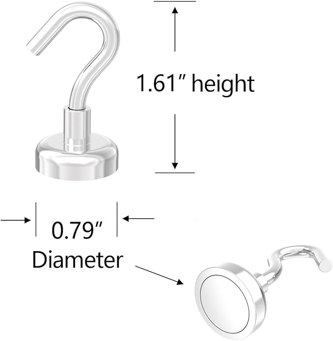 Heavy Duty Small Magnetic Hooks with 0.79" Dia Magnetic Base,40lbs - 24Pack Super Strong Rare Earth Magnet Hook, Extra Strong Cruise Hook for Hanging, Magnetic Hanger for Cabins, Grill