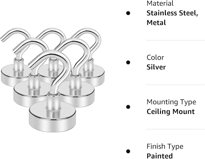 E BAVITE Strong Magnetic Hooks, 30Lbs Magnetic Hooks Neodymium Magnets with Hooks for Refrigerator, Grill, Towel, Indoor Hanging, Home, Kitchen, Workplace, Office and Garage - 10 Pack