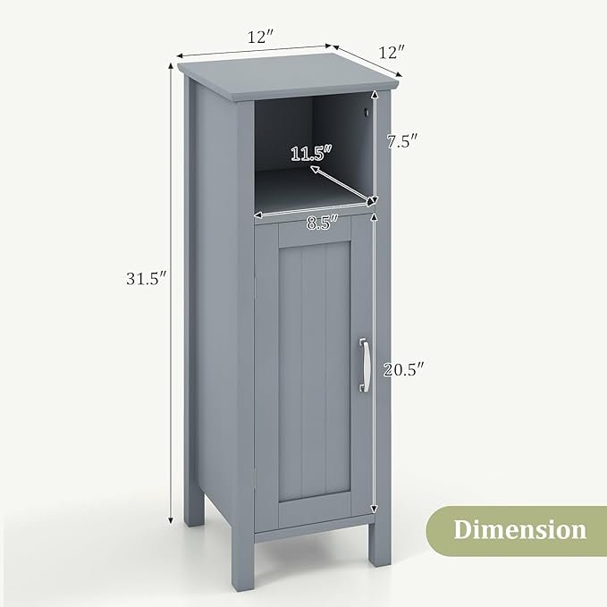 HAPPYGRILL Bathroom Floor Cabinet, Narrow Organizer Console Table Nightstand w/Adjustable Inner Shelves, Freestanding Storage Cabinet for Living Room Kitchen Entryway (Grey)