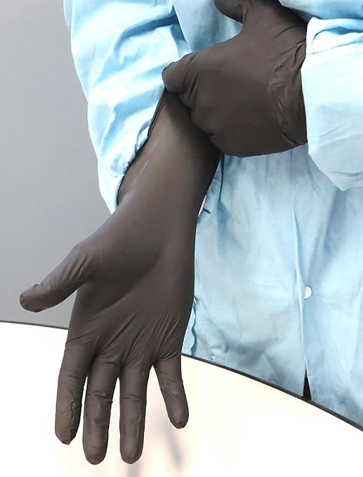 SHOWA 6112PF Sustainable EBT Latex-Free, Powder-Free, Nitrile Disposable Single Use Safety Gloves, 4 Mil, 9.5" Length, Black, Large, (1 Box/100 Gloves)