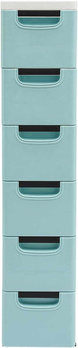 6 Drawers Narrow Slim Plastic Storage Cabinet,Storage Drawer with Wheels,6 Tier Drawers Dresser,Rolling Narrow Cabinet for Small Spaces Bathroom Kitchen Bedroom Living Room,Blue