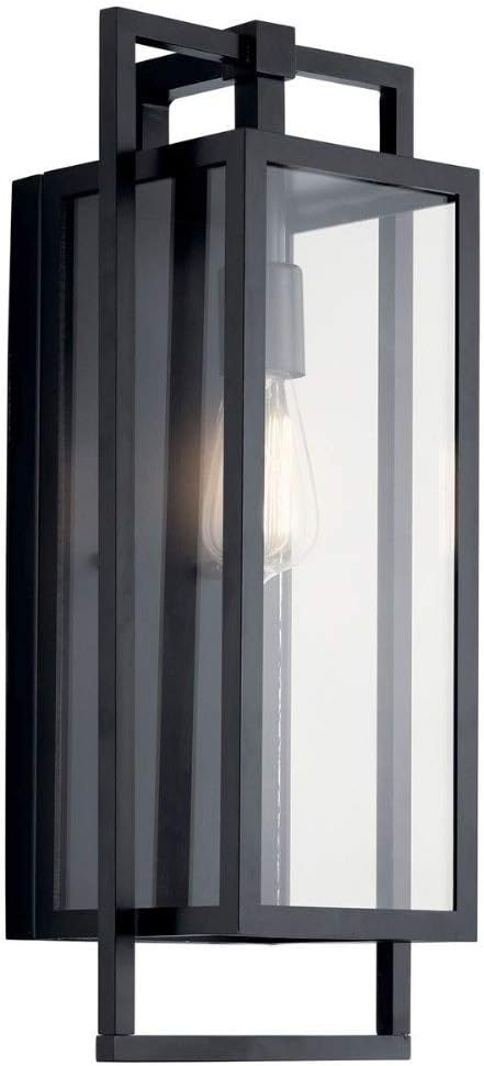 Kichler Goson 20" Outdoor Wall Light in Black, 1-Light Modern Exterior Wall Lantern with Clear Glass for Porch, Patio, Garage, (20" H x 8" W x 7" L), 59087BK