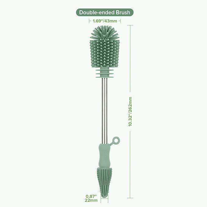 Cleaning Brush Silicone Bottle Brush Double-Ended Soft Silicone Bristles for Breast Pumps, Breast Milk Collectors, Baby Bottles, Teats, Breastmilk Storage Bags, Pea Green-1pk