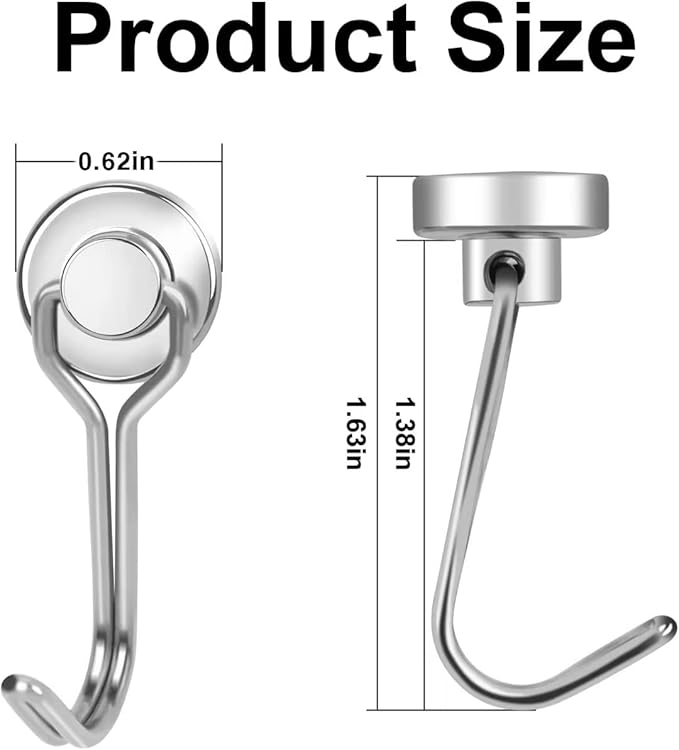 E BAVITE Swivel Swing Magnetic Hook New Upgraded, 30LB（20pack） Refrigerator Magnetic Hooks,Strong Neodymium Magnet Hook, Perfect for Refrigerator and Other Magnetic Surfaces, 60mm(2.36In) in Length