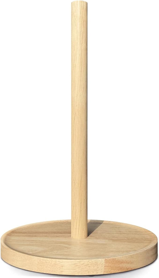 NESAPTO Paper Towel Holder Countertop, Wooden Freestanding Paper Towel Stand for Modern Farmhouse & Cottagecore Decor, Kitchen Bathroom Essential, Natural Color