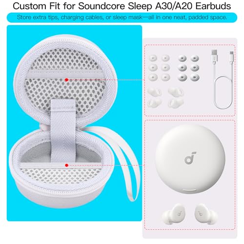 khanka Hard Travel Case for Anker Soundcore Sleep A30/A20 Earbuds,White - Image 5
