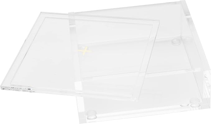 russell+hazel Acrylic Bloc Desktop or Drawer Stackable Organizer, Office Supplies, Clear, with Lid, 4” x 4” x 1.5” (Pack of 2)