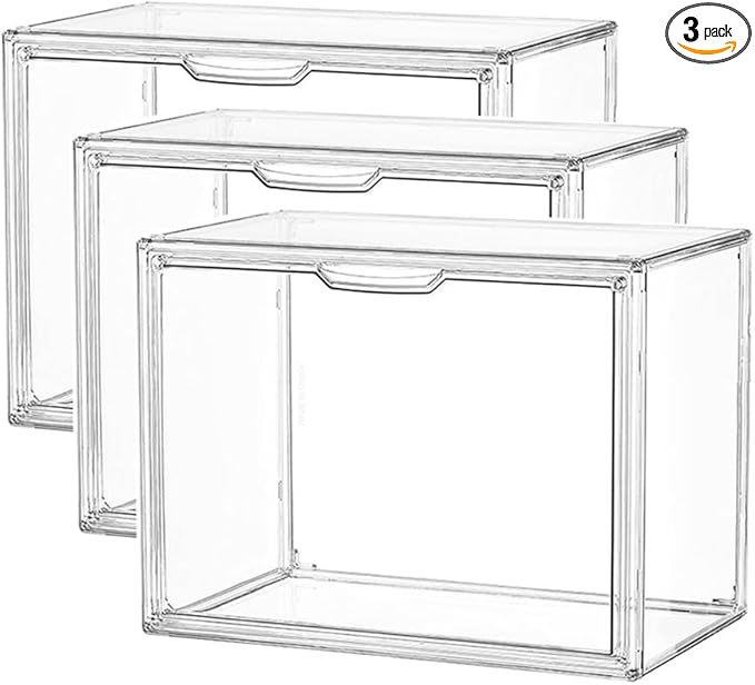 3 Packs Transparent Storage Box Handbag Display Magnetic Organizer for Shoes, Book, Cosmetic, Toys, Dolls Hat, Handmade, Snack Container (3 PACKS)