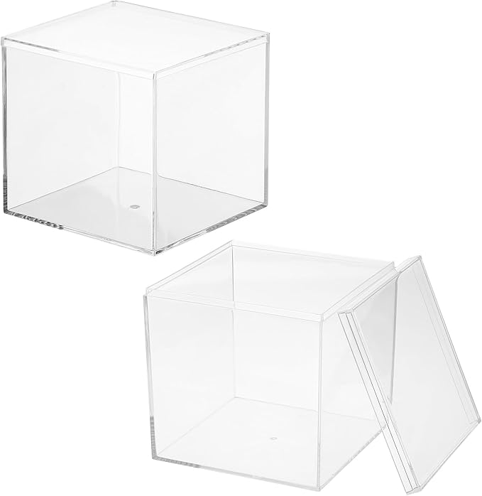Acrylic Box with Lid, 4.72 x 4.72 x 4.72 in Acrylic Display Case Plastic Square Cube Container Storage Holder Stackable Bins for Cosmetic Collectible Candy Jewelry(2 Pack, Clear)