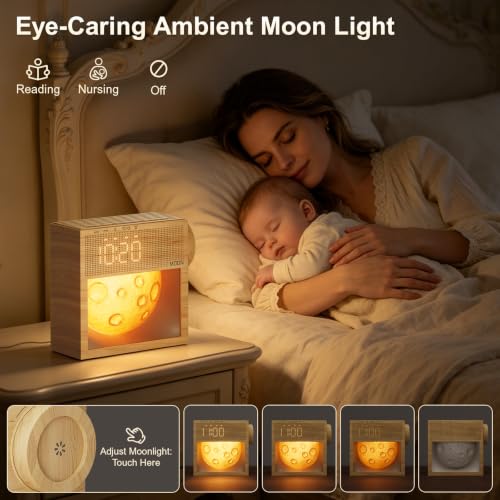 Sunrise Alarm Clock, White Noise Sound Machine, Bedroom Dimmable Moon Lamp