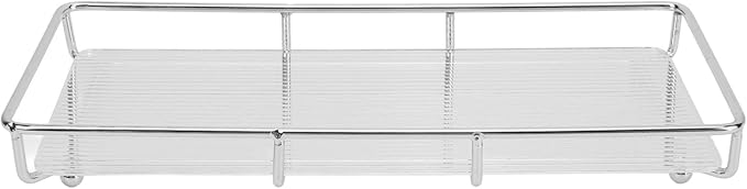Restokki Bathroom Countertop Tray Stainless Steel Acrylic Modern Minimalist Design Storage Shelf Vanity Tray for Cosmetics Living Goods (Silver Single Layer Small Size)