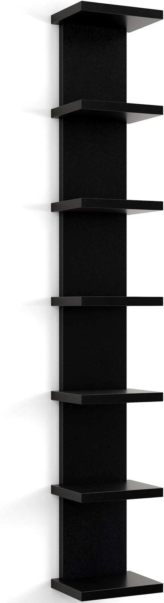 Fun Memories 7 Tier Wall Shelf Unit, Black Floating Shelves for Storage - Vertical Column Tower Design, Lack Wall Shelf Space Saving Organizer for Bedroom, Living Room, Home Decor