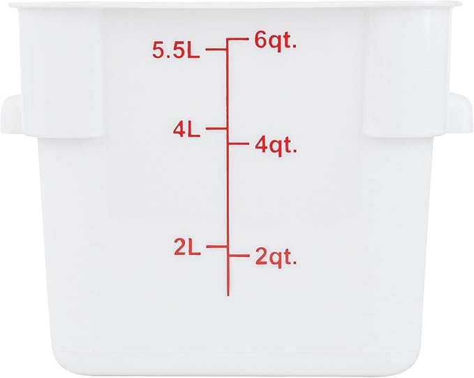 Restaurantware Food Storage Container 10 Pack of 6 qt Plastic Kitchen Storage Bin with Volume Markers Space-Efficient Design Dishwasher-Safe Polypropylene White