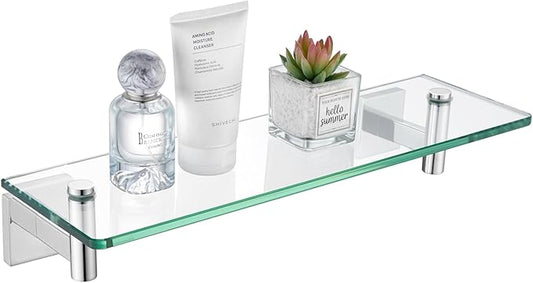 KOKOSIRI Bathroom Shelves Wall Mounted Floating Glass Shelf Polished Stainless Steel 12-Inch Small Hanging Rack for Storage/Room Decor B1105CH-L12