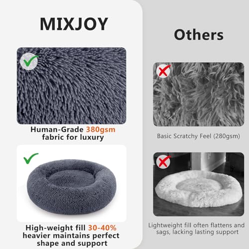 MIXJOY Orthopedic Dog Bed Comfortable Donut Cuddler Round Pet Beds Ultra Soft Washable Dog and Cat Cushion Bed (30'', Grey)