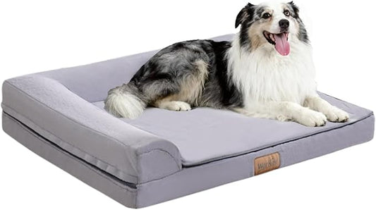 Dog Bed Large Sized Dogs, Orthopedic Dog Sofa Pet Bed, Waterproof Memory Foam Dog Bed, Large Dog Couch Bed with Washable Removable Cover, Grey - 35x27.95x6.3in