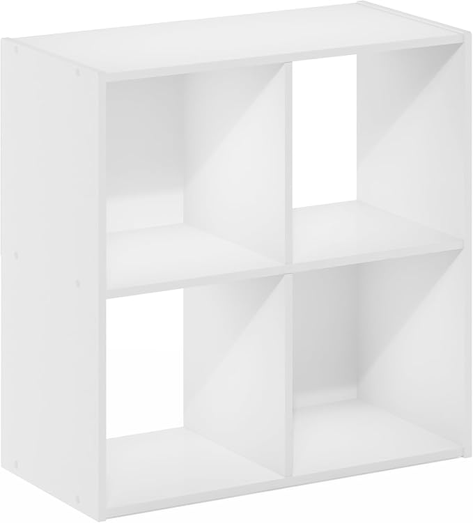 Furinno PELLI Book Shelf, 4 Cube Bookshelf with Open Back & Closed Back Cubes, 2 x 2 Storage Organizer Cabinet, 11.6" x 24.2" x 24.2", for Living Room, Bedroom, Home Office, White